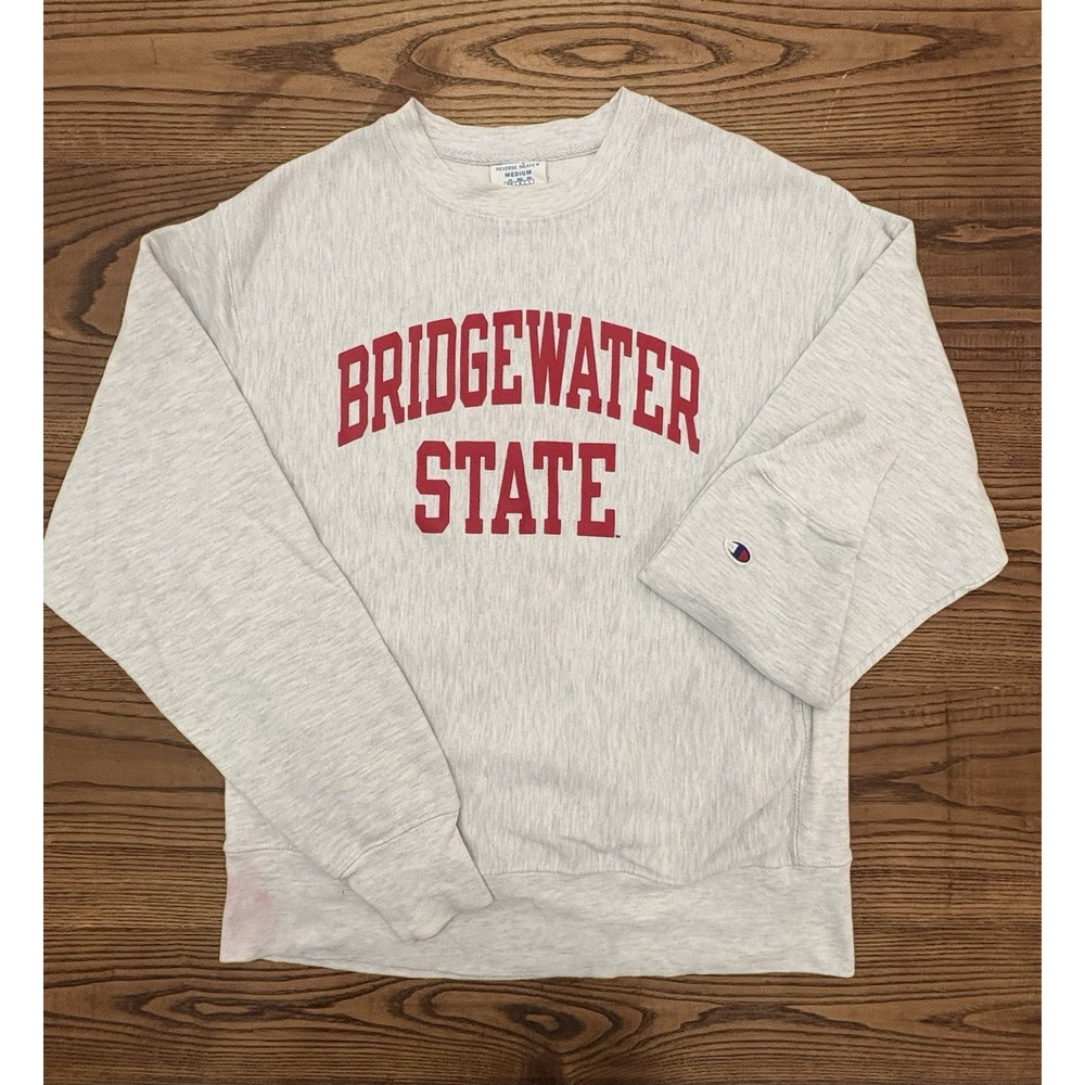 Champion Reverse Weave Bridgewater State Spell Out Crewneck Sweatshirt Size M